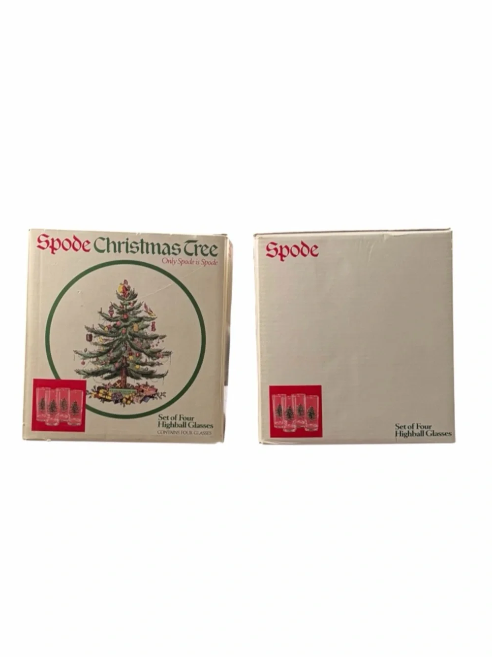 Set of 8 Spode Christmas Tree 22K Gold Rimmed 15oz Highball Glasses New in Box